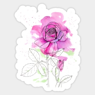 Modern Rose with Watercolor and Ink Sticker